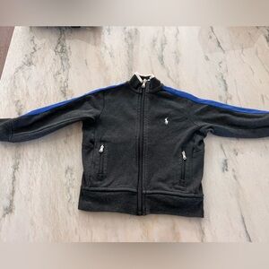 Polo Ralph Lauren full zip sweatshirt grey with cobalt blue stripe on arm 2T